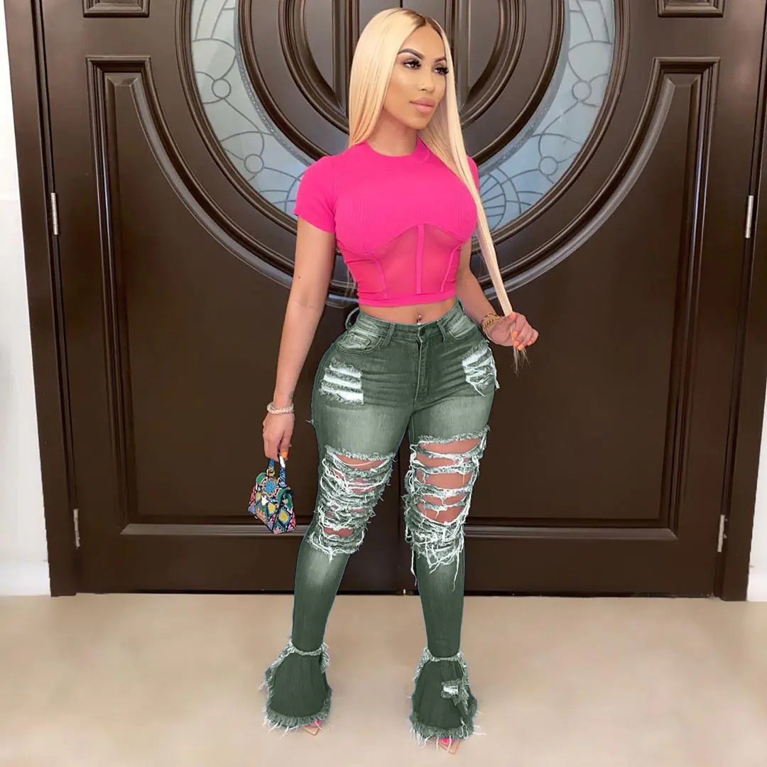 Fringed Hole Classic Jeans