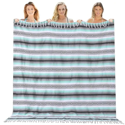 Mexican Throw Blanket Lightweight Serape Outdoor Blanket Extra Large Picnic Blanket Camping Blanket Beach Blanket Turkish Towel Sandproof Honeymoon Gift Fast Dry XL Compact Tent Gadgets 60" x 78" Mint