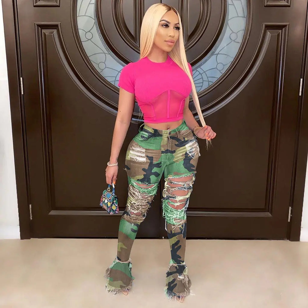 Fringed Hole Classic Jeans