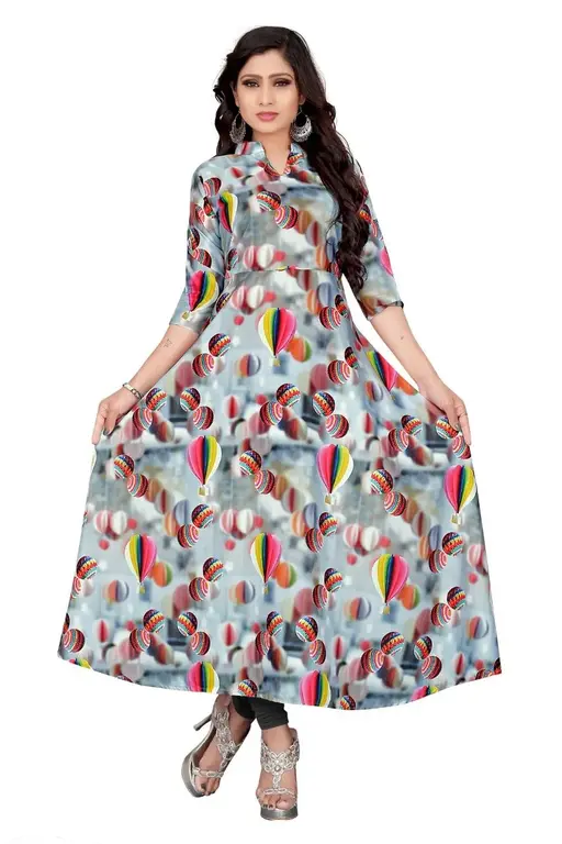 Women's Crepe Stitched Anarkali Gown (Multicolor) (Size XL)