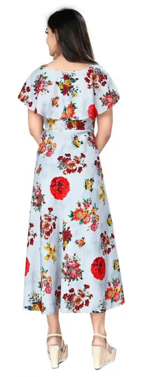 Women's Crepe Stitched Anarkali Gown (Multicolor) (Size M)