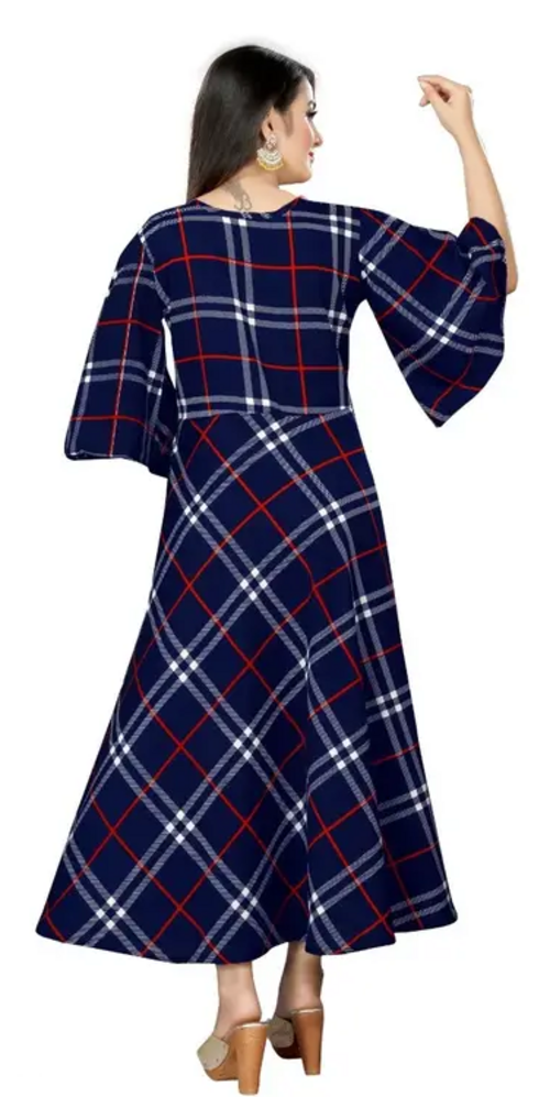 Women's Crepe Stitched Anarkali Gown (Blue) (Size S)