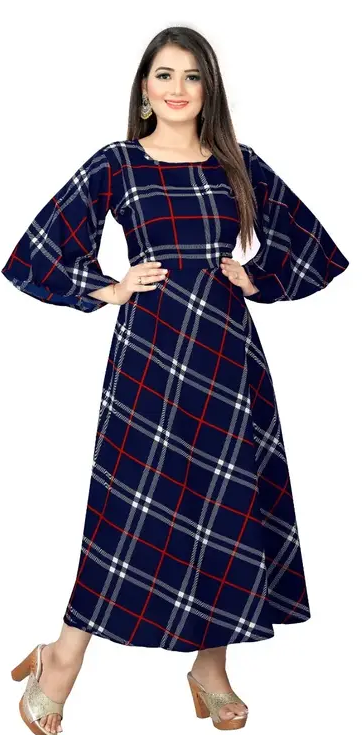 Women's Crepe Stitched Anarkali Gown (Blue) (Size S)