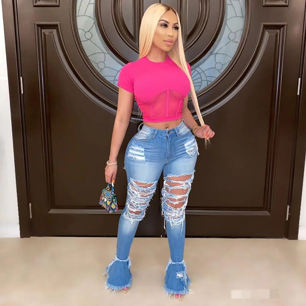 Fringed Hole Classic Jeans