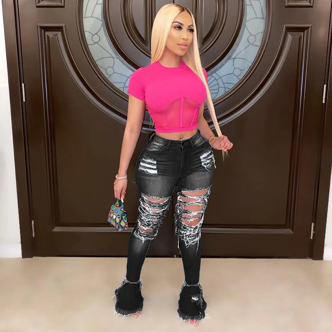 Fringed Hole Classic Jeans