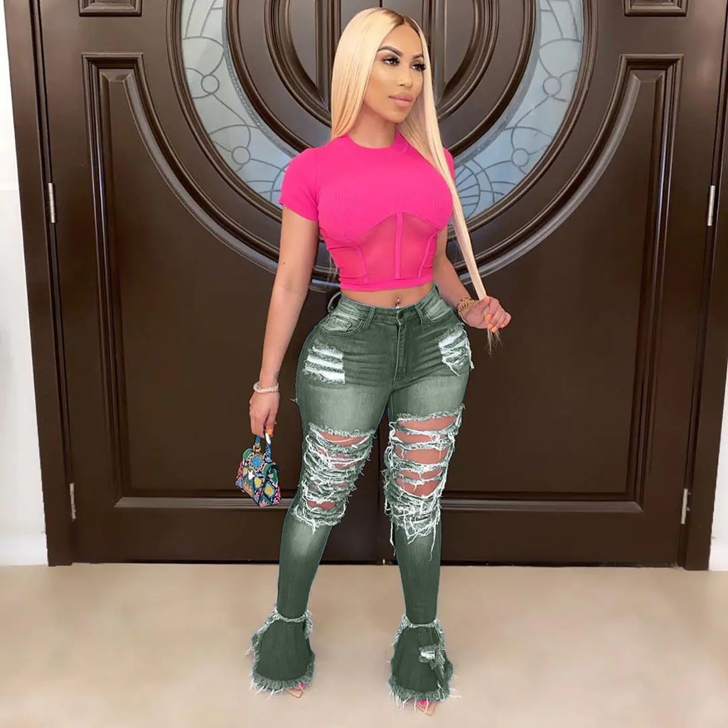 Fringed Hole Classic Jeans